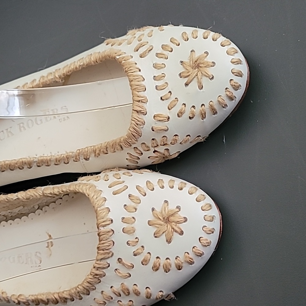Jack Rogers White With Straw Ballet Leather Slip On Flats Size 7 - Picture 2 of 10